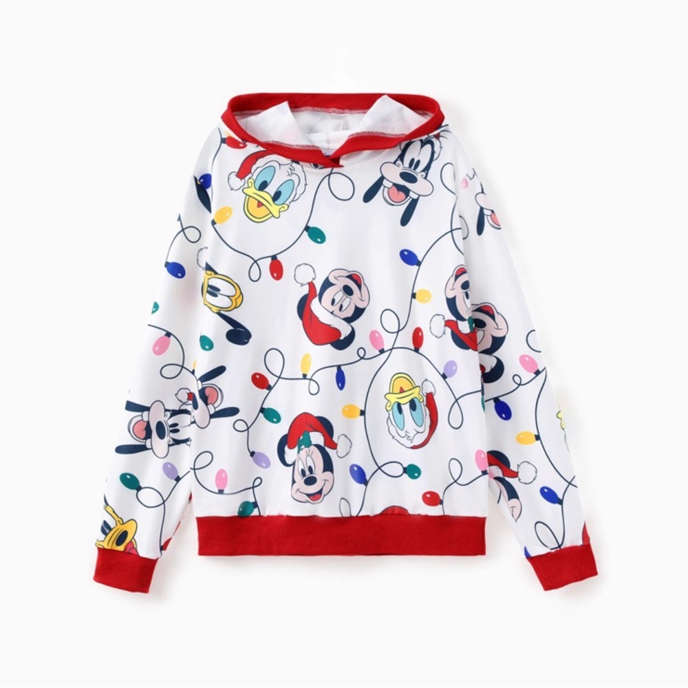 Disney Women Mickey and Friends Allover Christmas Hooded Long-sleeve Sweatshirt - Picture 2 of 6